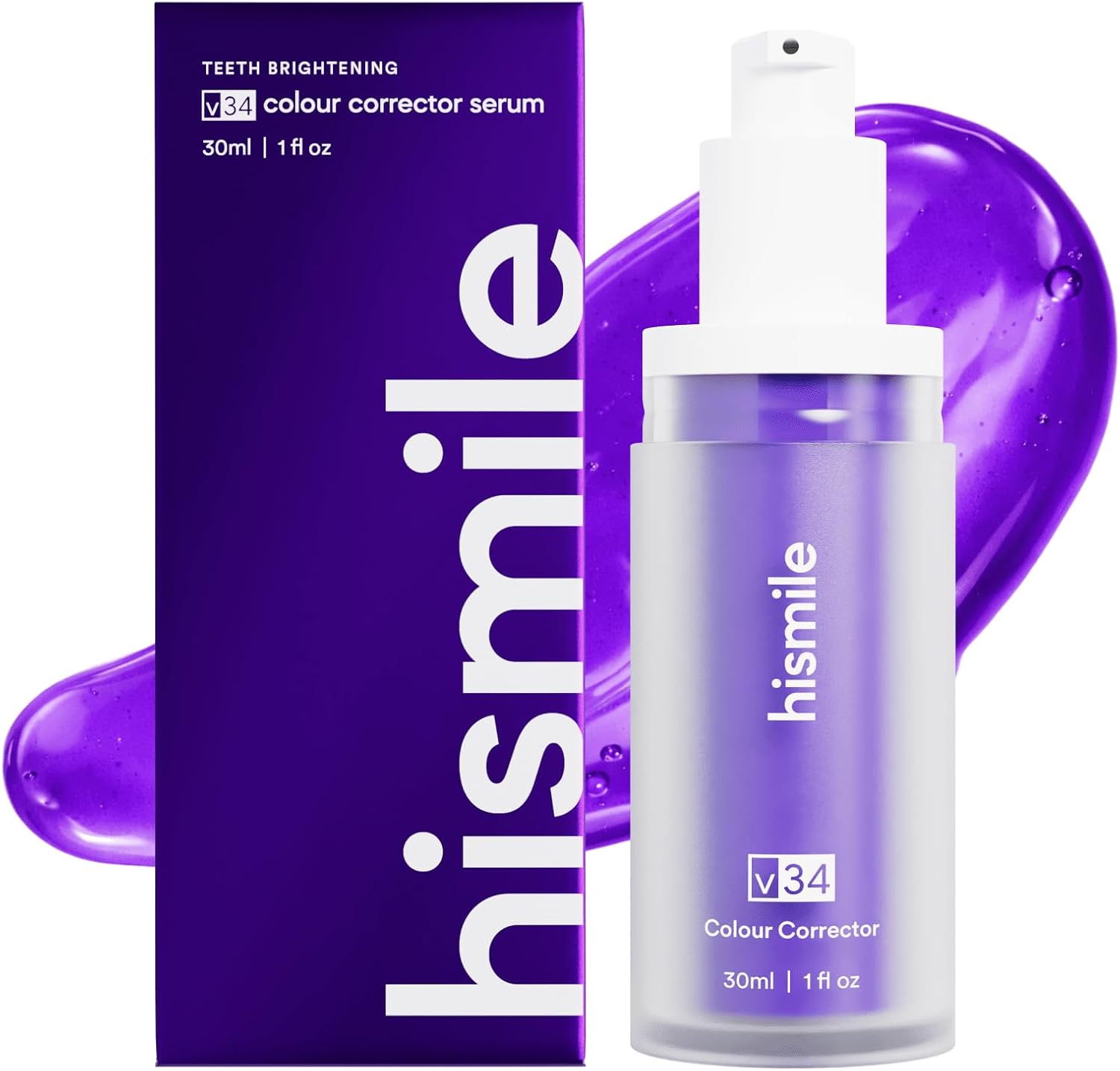 Hismile V34 Colour Corrector Serum - frasco y caja