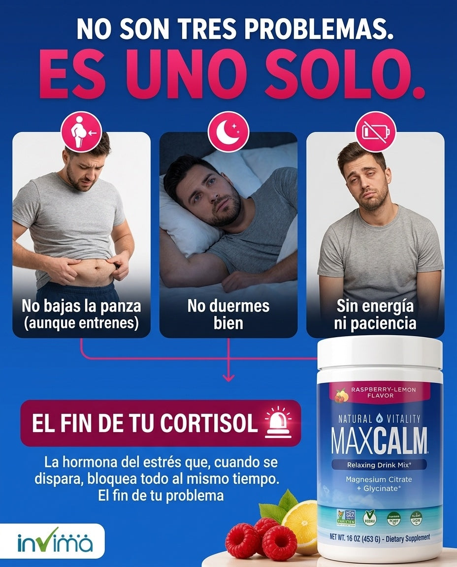 Max Calm: Bebida Antiestrés (Citrato de Magnesio Iónico + Glicinato) Sabor a frambuesa y limón