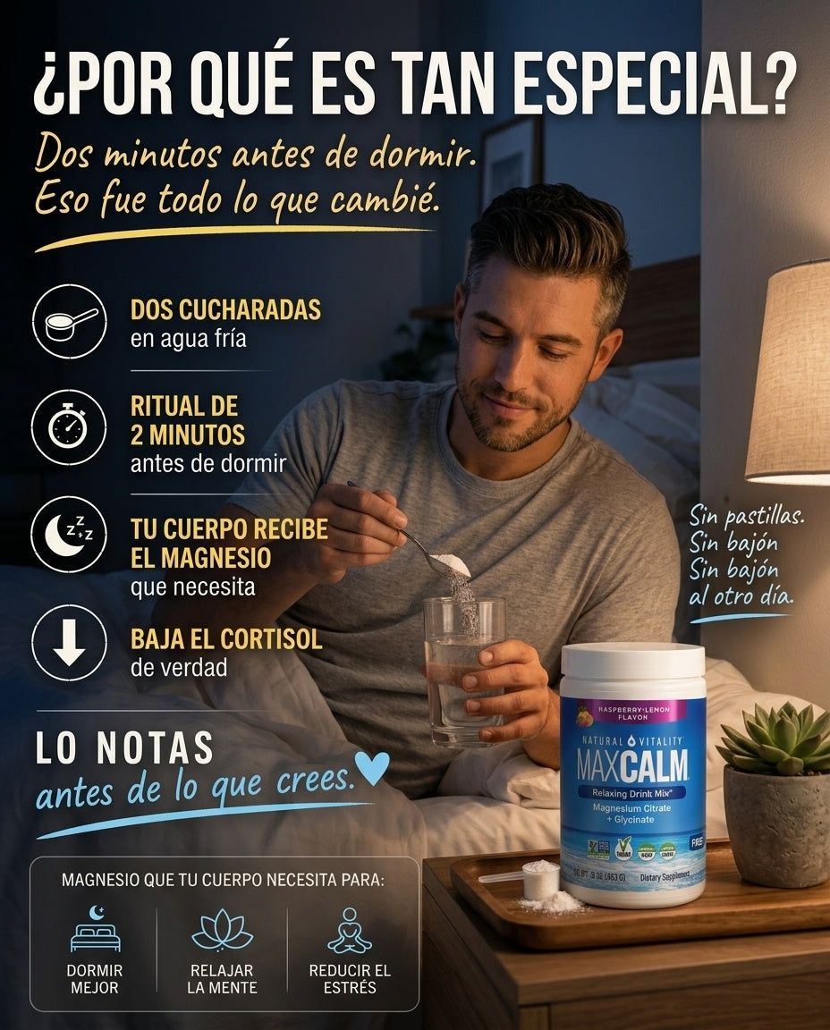 Max Calm: Bebida Antiestrés (Citrato de Magnesio Iónico + Glicinato) Sabor a frambuesa y limón