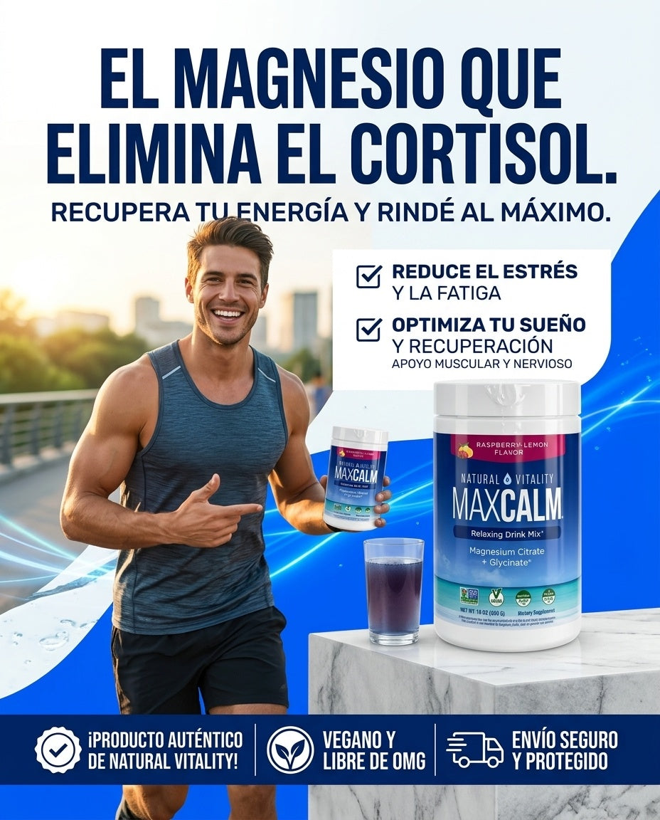 Max Calm: Bebida Antiestrés (Citrato de Magnesio Iónico + Glicinato) Sabor a frambuesa y limón