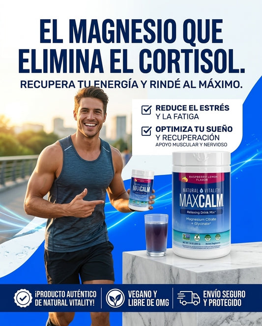 Max Calm: Bebida Antiestrés (Citrato de Magnesio Iónico + Glicinato) Sabor a frambuesa y limón